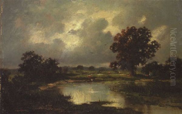 Sommerlandschaft Bei Gewitterstimmung Oil Painting by Adolf Kaufmann