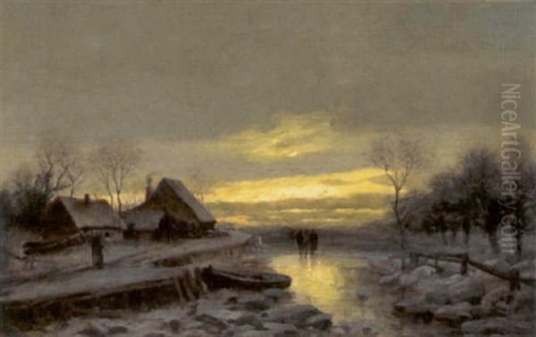 Winterlandschaft Bei Untergehender Sonne Oil Painting by Adolf Kaufmann