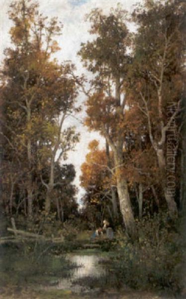 Reisigsammlerinnen Im Herbstwald Oil Painting by Adolf Kaufmann