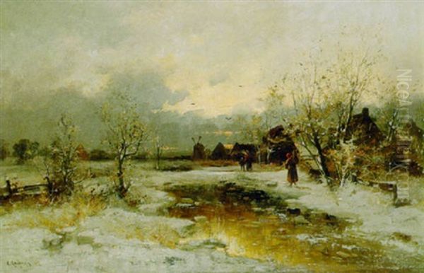 Winterstimmung Am Fluss Oil Painting by Adolf Kaufmann