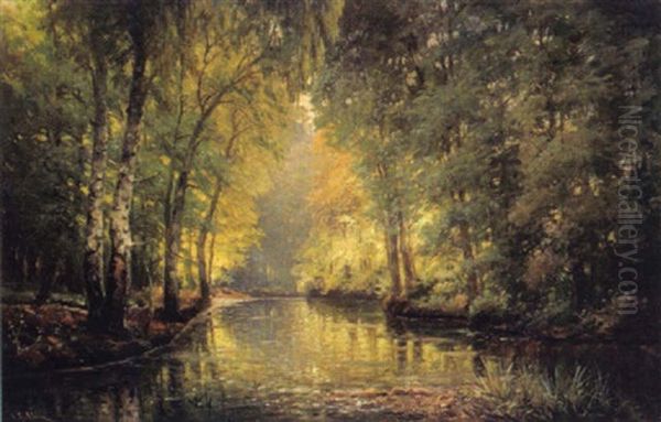 Bachlandschaft In Einem Park Oil Painting by Adolf Kaufmann