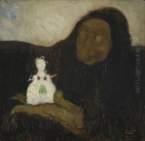 Trollkaringarna Sysselsatte Sig Med Tinka-lillfot-gullhar Oil Painting by John Bauer