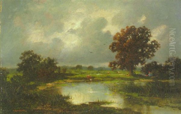 Sommerlandschaft Bei Gewitterstimmung Oil Painting by Adolf Kaufmann