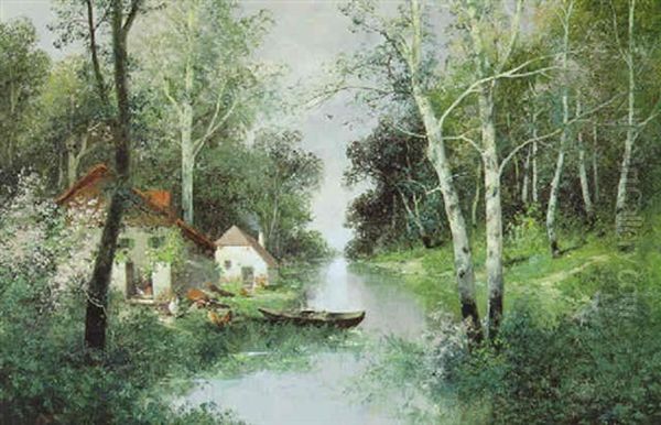 Fluslandschaft Im Fruhling Oil Painting by Adolf Kaufmann