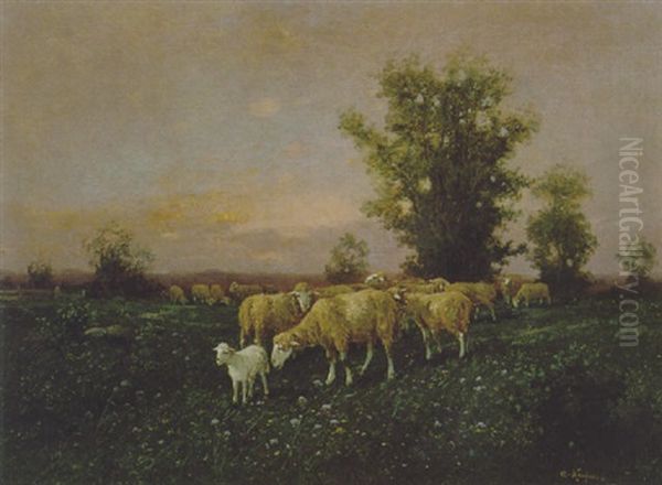 Schafherde In Der Abenddammerung Oil Painting by Adolf Kaufmann