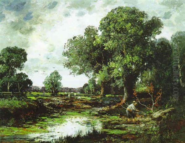 Reisigsammlerin Im Auwald Oil Painting by Adolf Kaufmann