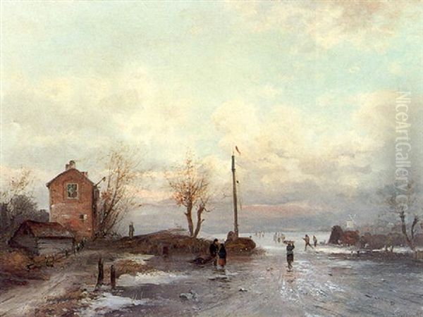 Winter In Holland Oil Painting by Adolf Kaufmann