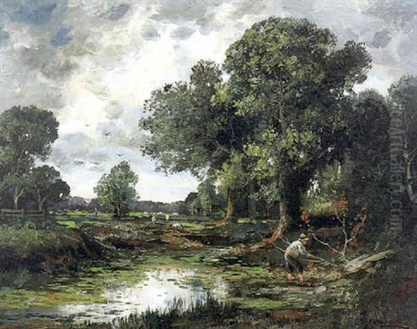 Reisigsammler Im Auwald Oil Painting by Adolf Kaufmann