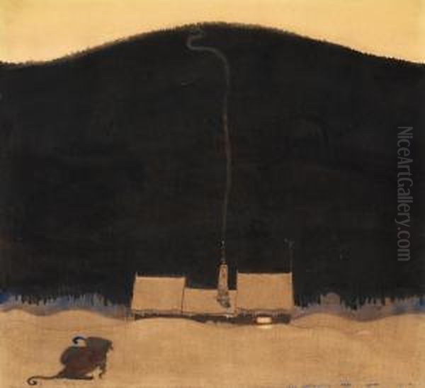 The Cottage At The Foot Ofthe Mountain Oil Painting by John Bauer