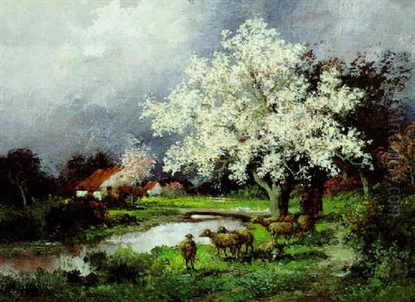 Aufziehendes Gewitter Uber Einer Fruhlingsidylle Oil Painting by Adolf Kaufmann