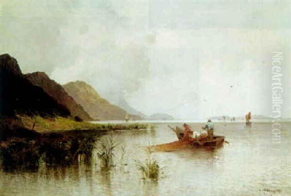 Fischfang Am Seeufer Oil Painting by Adolf Kaufmann