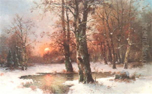 Abendstimmung Im Winterwald Oil Painting by Adolf Kaufmann