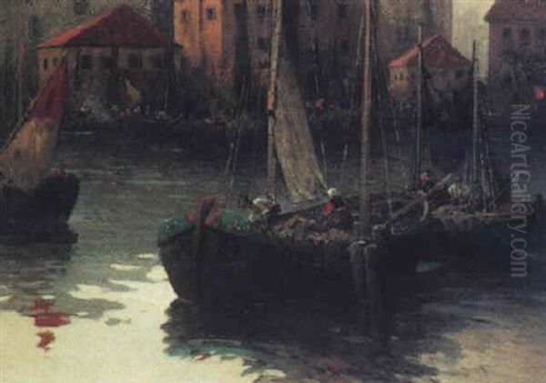 Fischerkahne Im Hafen Oil Painting by Adolf Kaufmann