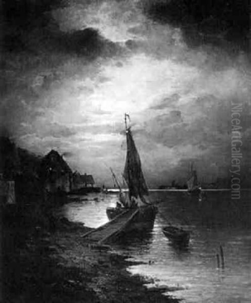 Abendliche Hafenszene Oil Painting by Adolf Kaufmann