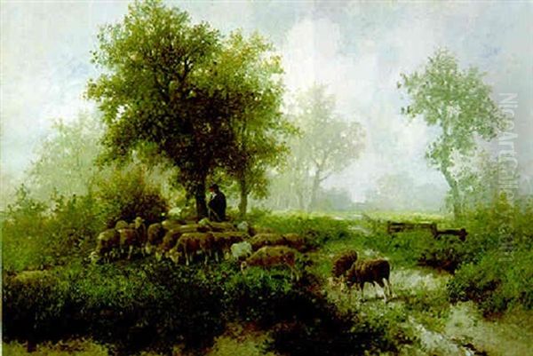 Landschaft Mit Schafherde Und Hirten Oil Painting by Adolf Kaufmann