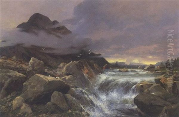 Landschaft Mit Wasserfall Oil Painting by Adolf Kaufmann