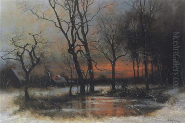 Winterabend Im Laubwald Oil Painting by Adolf Kaufmann