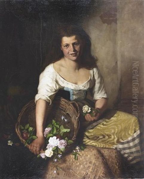 Portrat Einer Jungen Frau In Tracht. Oil Painting by Josef Anton Bauer