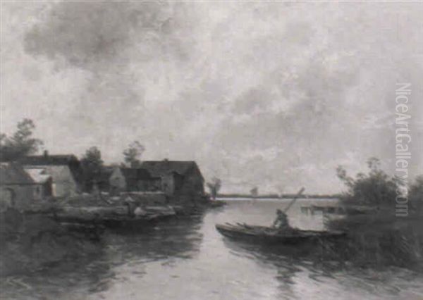 Dorflicher Fischerhafen Oil Painting by Adolf Kaufmann