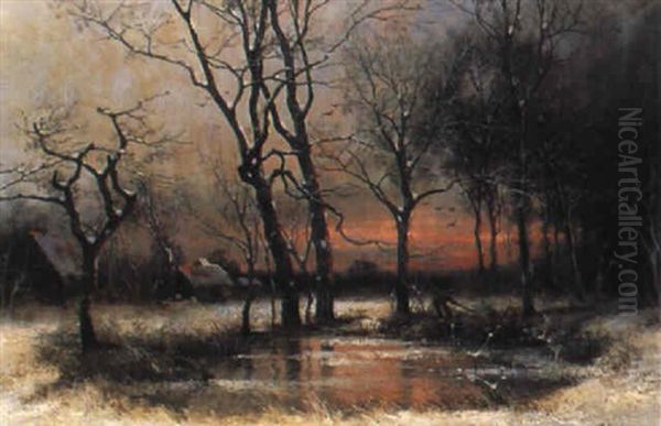 Reisigsammler Im Winter Oil Painting by Adolf Kaufmann