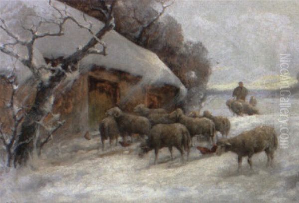 Schafhirte Im Winter Oil Painting by Adolf Kaufmann