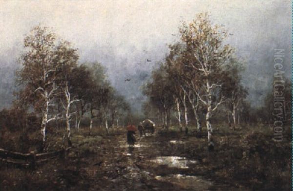 Fuhrwerk Im Regen Oil Painting by Adolf Kaufmann