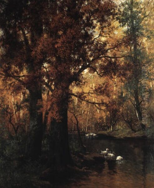 Herbstwald Mit Bach Oil Painting by Adolf Kaufmann