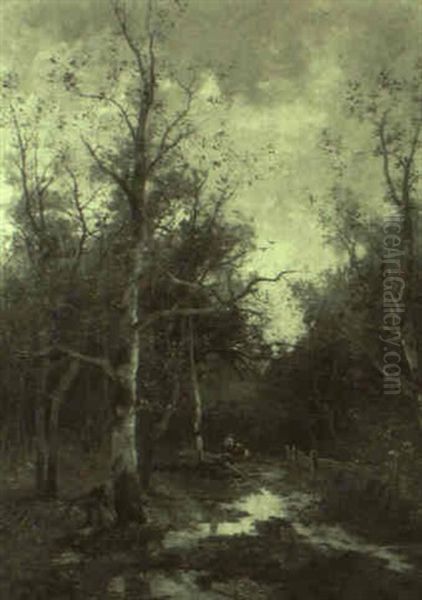 Holzf,ller Im Wald Von Fontainebleau Oil Painting by Adolf Kaufmann