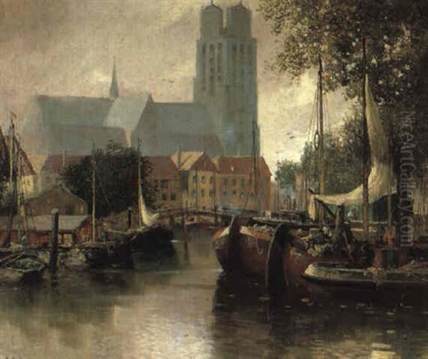 Hafenansicht Aus Dordrecht In Holland Oil Painting by Adolf Kaufmann