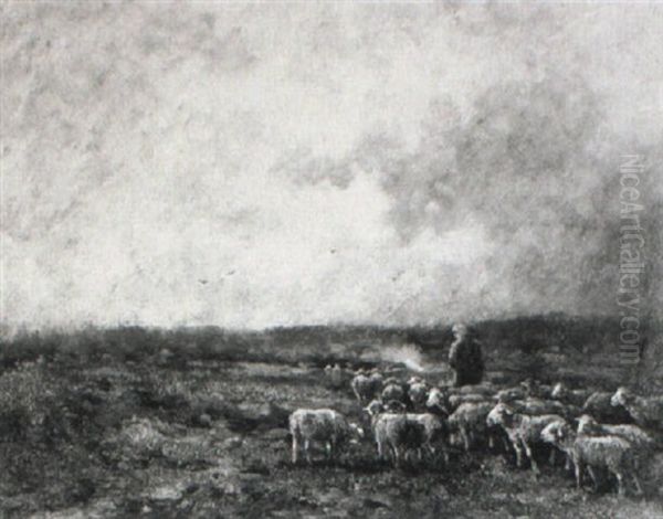 Schafherde Bei Aufziehendem Gewitter Oil Painting by Adolf Kaufmann