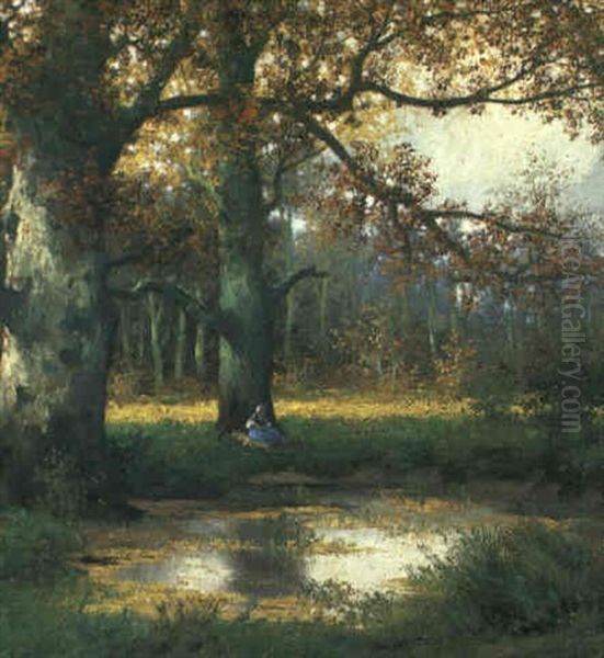 Rast Im Herbstwald Oil Painting by Adolf Kaufmann