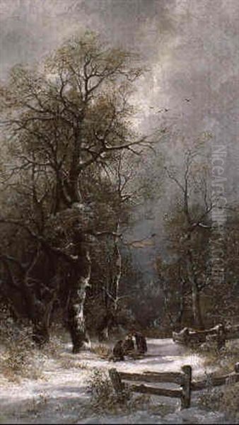 Reisigsammler In Winterwald Oil Painting by Adolf Kaufmann