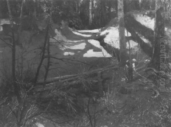 Holzleserin An Einem Sommertag Im Wald Oil Painting by Adolf Kaufmann