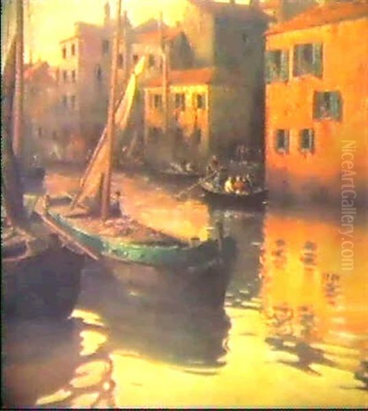 Fischerboote In Venedig Oil Painting by Adolf Kaufmann