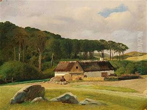 Bondegard Mellem Bakker Hjelmbaek, Jyderupvejen Oil Painting by Asmus Kaufmann