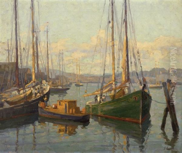 Gloucester Harbor Oil Painting by Ferdinand Kaufmann