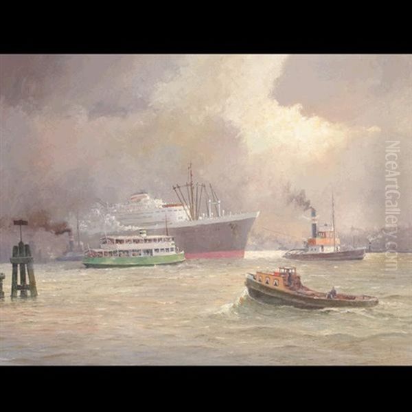 Escorting The Cruise Ship Oil Painting by Ferdinand Kaufmann