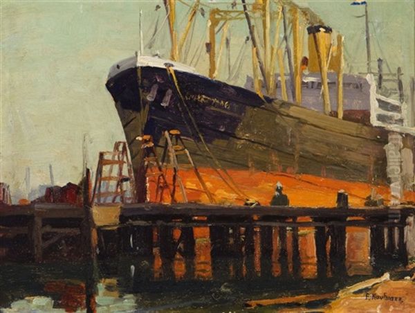 Ship In Los Angeles Harbor Oil Painting by Ferdinand Kaufmann