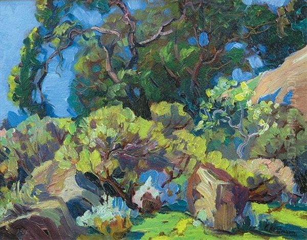 Valley Of Trees And Rocks Oil Painting by Ferdinand Kaufmann