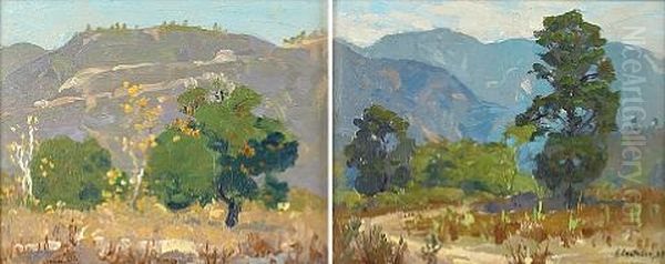 Southern California Landscape (diptych) Oil Painting by Ferdinand Kaufmann