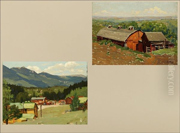 Late Afternoon, Plains, Colo (+ Rural Town Scene; 2 Works, 1 Sgd.) Oil Painting by Ferdinand Kaufmann