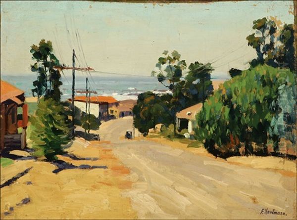 A Street In Laguna Beach, Calif. Oil Painting by Ferdinand Kaufmann