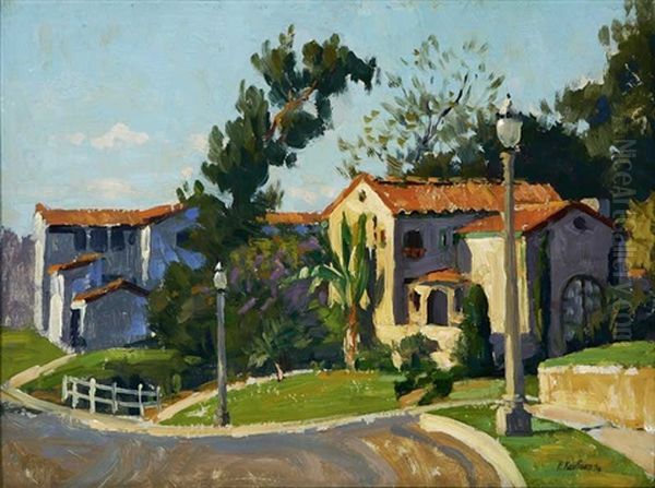 Street Motif - Pasadena, Calif Oil Painting by Ferdinand Kaufmann