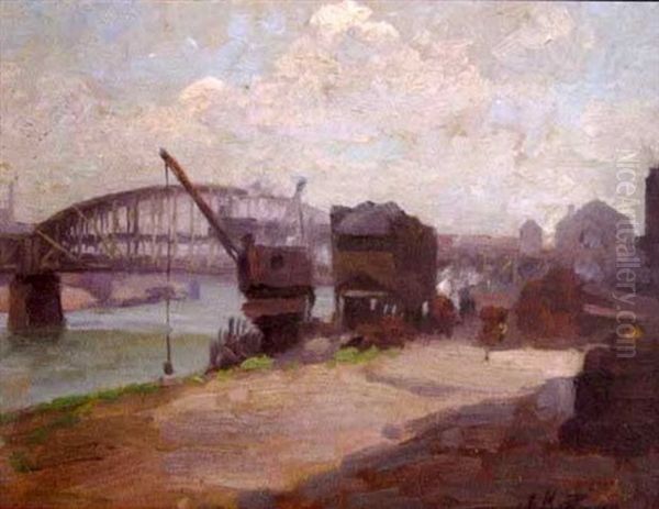 Pittsburgh Dock Scene Oil Painting by Ferdinand Kaufmann