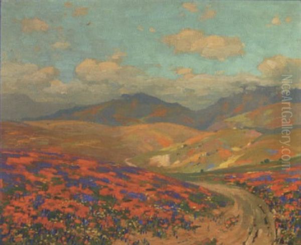 Where The Wild Flowers Are Blooming In The Foothills Of The Tehachapi Mts. Oil Painting by Ferdinand Kaufmann