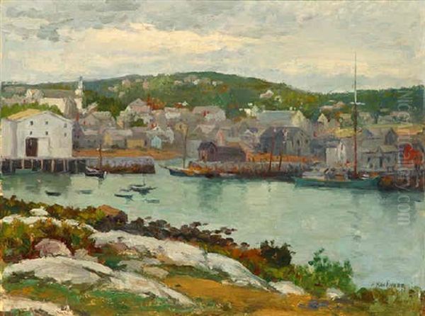 Cloudy Day - Rockport Harbor, Cape-ann, Ma Oil Painting by Ferdinand Kaufmann