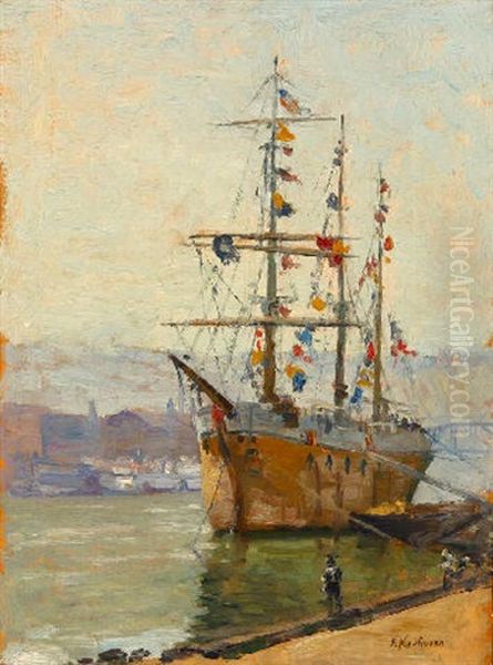 English Prison Ship On Ullagehaua (?) River, Pittsburgh, Pa Oil Painting by Ferdinand Kaufmann