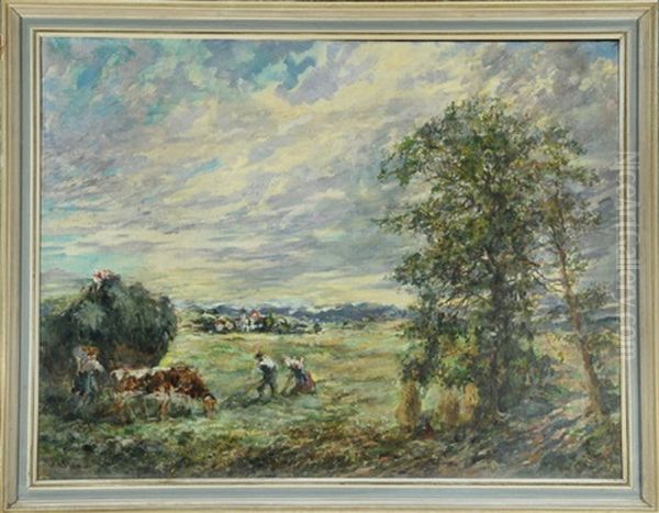 Bauern Bei Der Heuernte Im Chiemgau Oil Painting by Hans Kaufmann