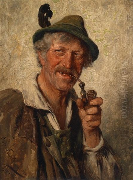 Der Pfeifenraucher Oil Painting by Hugo Kaufmann