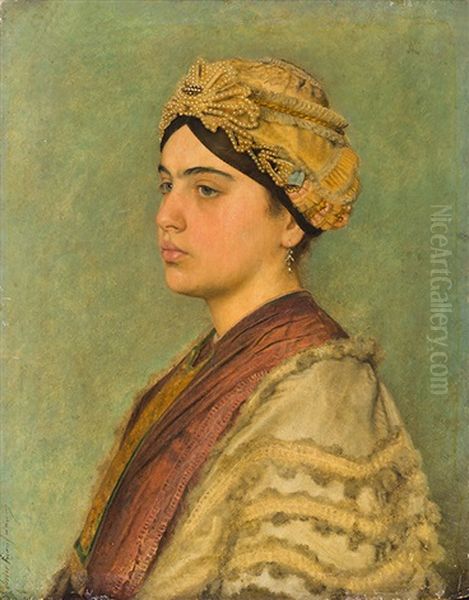 Portrait Of A Young Jewish Bride Oil Painting by Isidor Kaufmann